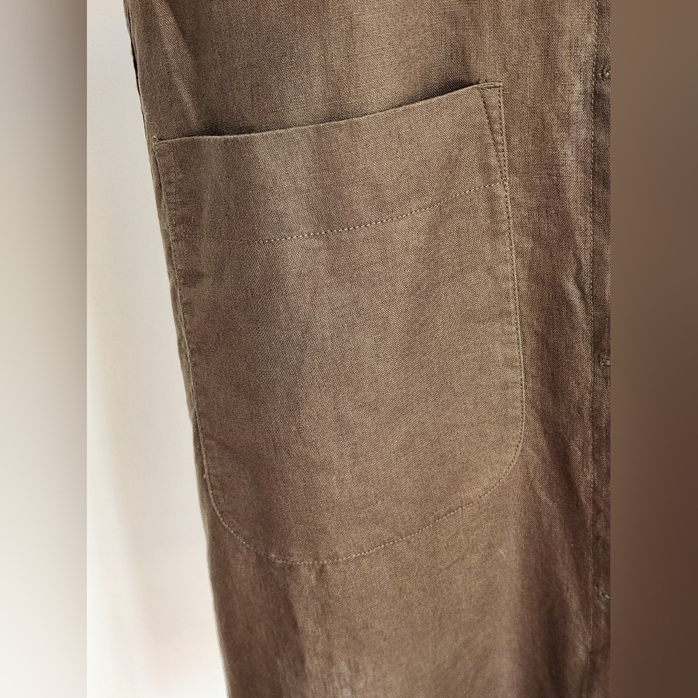 || MADEWELL || Linen Duster Army Green Pockets Button Down Jacket Sz S - Picture 7 of 12